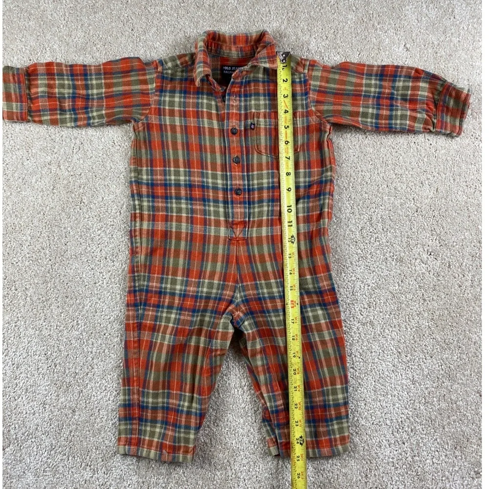 Polo Jeans Co Ralph Lauren Plaid One Piece Pajamas Romper Kids L 12 18 Months‎